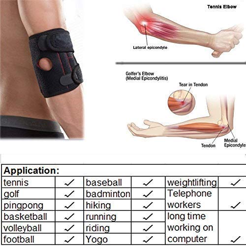 1 codo de neopreno ajustable, para codo, tenista, golf, codo de tenista, fitness, codo con estabilizadores de doble muelle