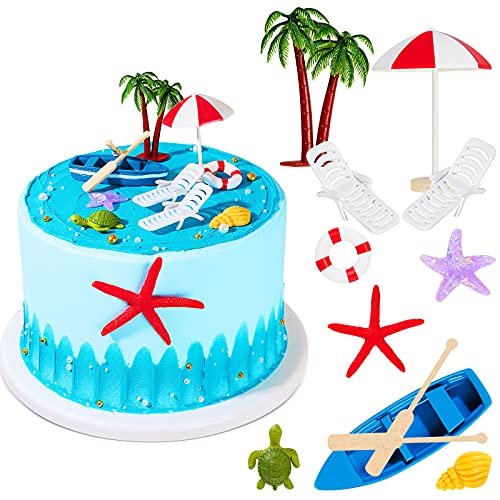 10 Decoraciones para Tarta de Playa Hawaiana Adorno de Tarta de Silla y Sombrilla de Playa de Verano Decoración de Tarta de Palmera Verde para Fiesta de Cumpleaños Bodas con Tema Hawaiano