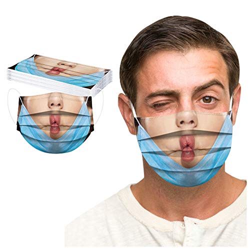 10 Piezas Adultos Expresión Divertida_Mascarillas, 3 Capas Spunlace, wuayi 3D Estéreo Hermosa Exquisita Elegante Impresión Sin Posicionamiento, Cómodo Respirable, Deportes Ocio Oficina