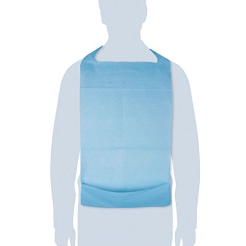 100 baberos desechable Impermeable en polietileno - Babero con práctico de bolsillo para comida - Ideal para el servicio de catering, para personas mayores - para adulta - Resistente al desgarro