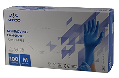 100 guantes desechables Intco Synmax® Hybrid, talla M (material: vinilo/nitrilo híbrido), azul, sin polvo, sin proteína de látex, sin plastificantes (DEHP y DOP), EN 455/EN 374 (M)