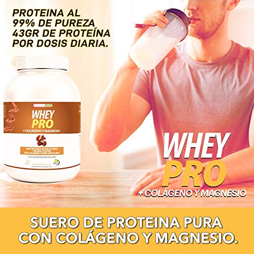 100% Whey Protein con Colágeno y Magnesio | 43Gr. de Proteína Pura por toma 0% Azúcares | Aumenta el crecimiento muscular y tonifica los músculos | Protege y lubrica Articulaciones | 1000g (Chocolate)