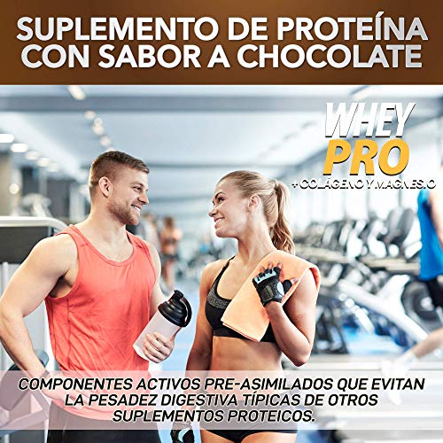 100% Whey Protein con Colágeno y Magnesio | 43Gr. de Proteína Pura por toma 0% Azúcares | Aumenta el crecimiento muscular y tonifica los músculos | Protege y lubrica Articulaciones | 1000g (Chocolate)