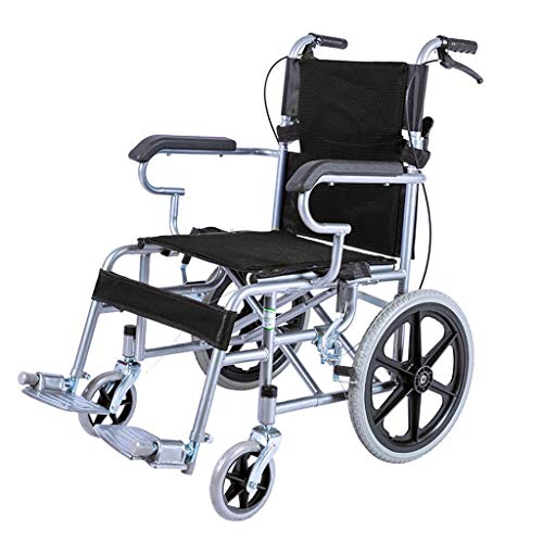 12 Libras Silla de Ruedas Ligera autopropulsadas Presidente, portátil y Plegable con aleación de magnesio, 20” Asiento (Color : Black)