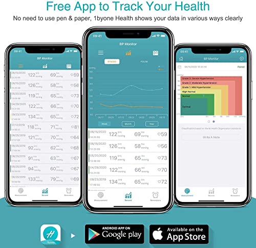 1byone Tensiómetros de Brazo Bluetooth, Tensiometro Bluetooth, Medidor Presion Arterial admite almacenamiento Cloud y sincronización de teléfonos inteligentes, Exportar datos como Excel - Negro