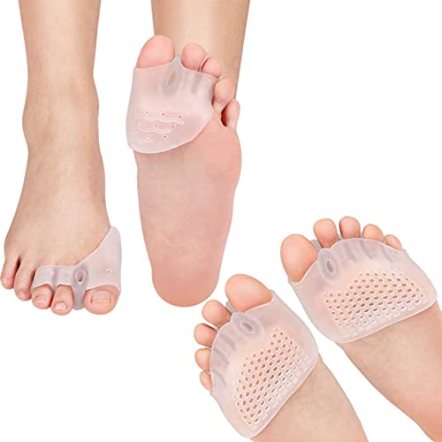 2 Pares Almohadillas metatarsianas para separador de dedos de gel, espaciador de juanetes para los pies con ortesis superpuestas, dedos de martillo, alivio del dolor de juanetes para pies descalzos