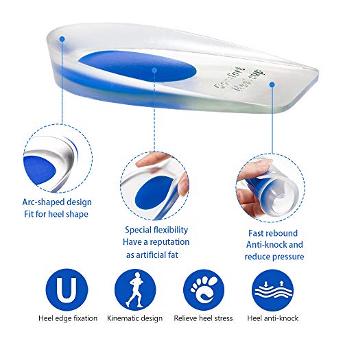 2 pares de Almohadillas de gel para Taloneras , Almohadillas de silicona para Taloneras para la Fascitis Plantar,Espolones del Talón y dolor de Aquiles, Taloneras y Cojines Absorción