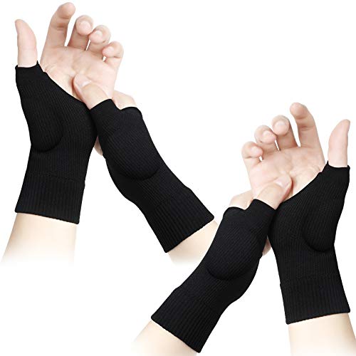 2 Pares Soportes de Muñeca de Mano de Gel Almohadilla de Lesiones de Pulgar Guantes Túnel Carpiano Guante de Compresión de Alivio Soporte de Tensión de Esguince de Artritis (Negro)