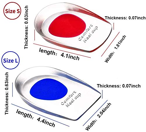 2 Pares Talonera de Gel,Por Capuchones de Silicona En El Talón Para La Fascitis Plantar, Espolones En el Talón y Dolor de AquilesAmortiguador,Azul/Rojo