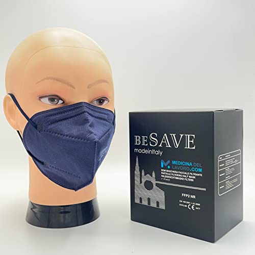 20 Mascarillas FFP2/KN95 Colores Noche Azul Homologadas Certificación CE de 5 Capas, Máscara Protectora, Mascarilla de Protección Personal con Filtros de Calidad BFE≥95, 20 Piezas - Made in Italy