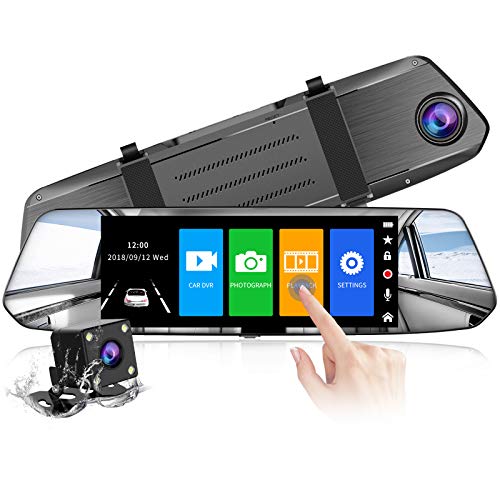 【2021 Nueva Versión】 CHORTAU Camara de Coche Retrovisor Pantalla Táctil de 7 Pulgadas Full HD 1080P, Cámara Frontal Gran Angular y Cámara Trasera Impermeable, con Sistema de Monitoreo