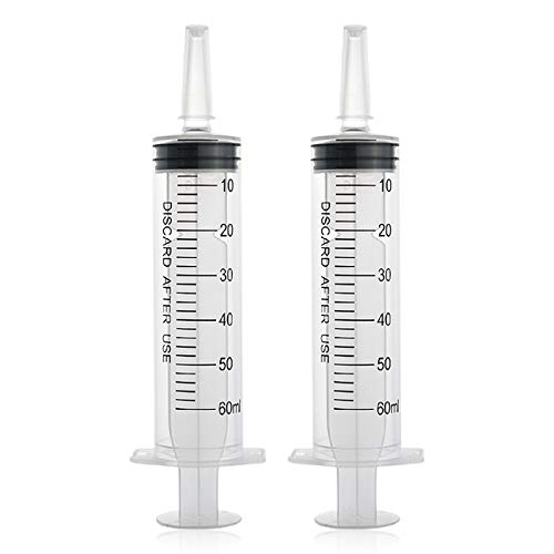 2Pcs 60 ml Jeringa, Jeringas de Plástico, Grande Jeringa Dosificadora de Líquidos para Laboratorios Científicos, Riego, Relleno, Múltiples Usos (2, 60ml)