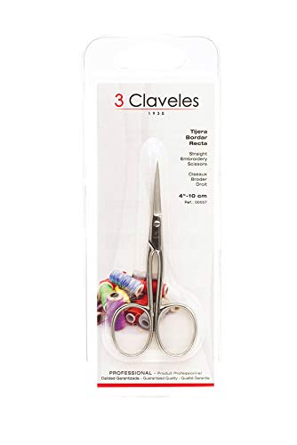 3 Claveles Tijera Recta de Bordar de 4", Acero Carbono, Plata, 10 cm (4")