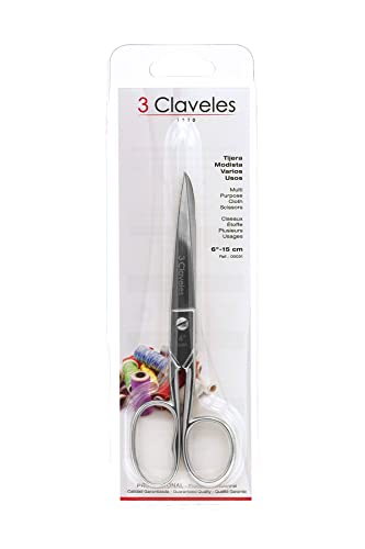 3 Claveles Tijeras Modista, Costura o Labores, Acero de Carbono, (Tamaño: 15 cm-6"), Gris