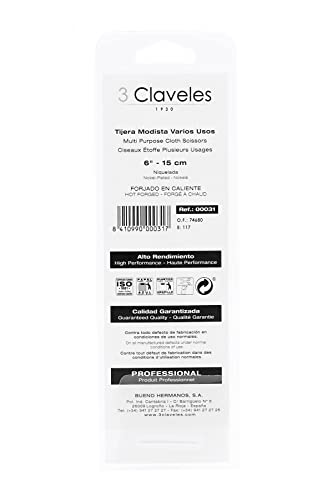 3 Claveles Tijeras Modista, Costura o Labores, Acero de Carbono, (Tamaño: 15 cm-6"), Gris