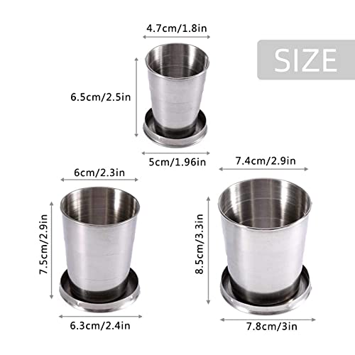 3-Piezas Taza Plegable al Aire Libre, Vaso Portatil Plegable, Taza Plegable De Acero Inoxidable, para Viajes al Aire Libre Suministros para Acampar Taza Agua Taza Café Taza Cerveza