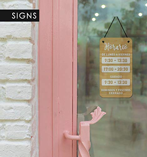 3DP Signs - Design para Personalizar - Cartel Horario de Apertura - Shabby Chic OH07 - Placa Horario para Tiendas, Cartel horario Comercio, Placa horario Comercial, Cartel horario Negocio (Español)