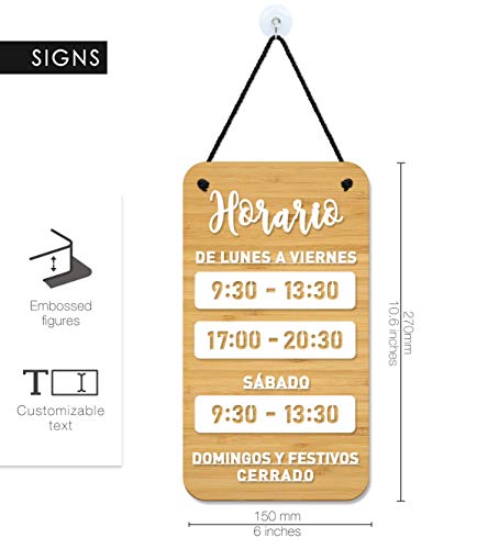 3DP Signs - Design para Personalizar - Cartel Horario de Apertura - Shabby Chic OH07 - Placa Horario para Tiendas, Cartel horario Comercio, Placa horario Comercial, Cartel horario Negocio (Español)