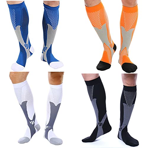 4 pares de medias de compresión para hombre & mujer – Calcetines de compresión para deporte/correr/Enfermos Hermanas/Vuelos/viajes/Embarazo/medicinal