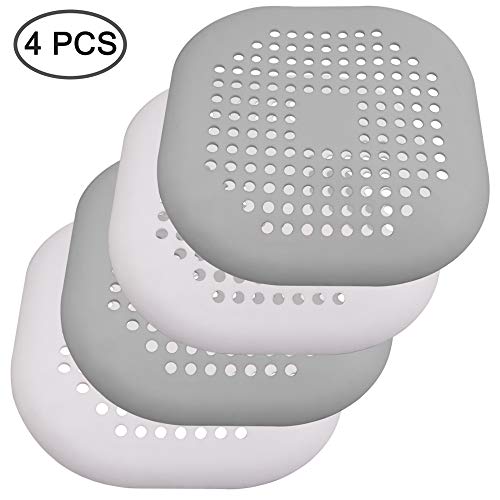 4 piezas Silicona Protector de drenaje con lechón Senhai Colador fregadero Ducha pelo colector Bañera Cubierta de drenaje para cocina Baño- Gris blanco