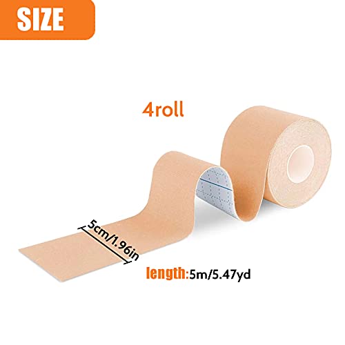 4 Rollos Cinta Kinesiología Tape 5 m x 5 cm Venda neuromuscular Adhesiva Alivio Dolor Muscular, Elásticas, Impermeable, Vendaje kinesiológico para Protección Deportiva Skin Color