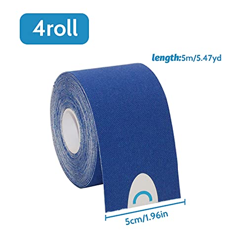 4 Rollos Cinta Kinesiología Tape 5 m x 5 cm Venda neuromuscular Adhesiva Alivio Dolor Muscular, Elásticas, Impermeable, Vendaje kinesiológico para Protección Deportiva Royal Blue