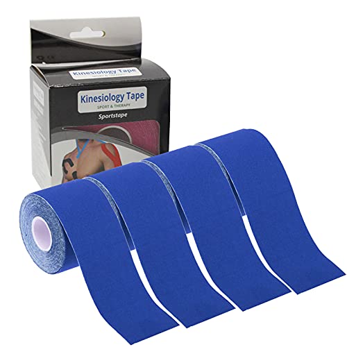 4 Rollos Cinta Kinesiología Tape 5 m x 5 cm Venda neuromuscular Adhesiva Alivio Dolor Muscular, Elásticas, Impermeable, Vendaje kinesiológico para Protección Deportiva Royal Blue