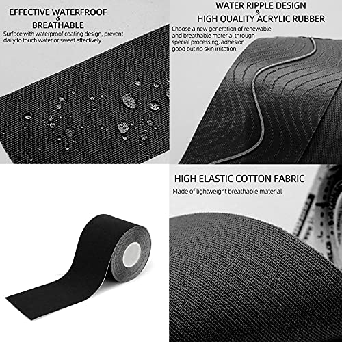 4 Rollos Cinta Kinesiología Tape 5 m x 5 cm Venda neuromuscular Adhesiva Alivio Dolor Muscular, Elásticas, Impermeable, Vendaje kinesiológico para Protección Deportiva Black