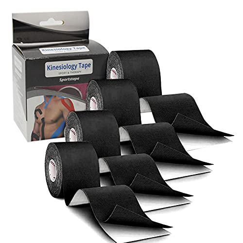 4 Rollos Cinta Kinesiología Tape 5 m x 5 cm Venda neuromuscular Adhesiva Alivio Dolor Muscular, Elásticas, Impermeable, Vendaje kinesiológico para Protección Deportiva Black