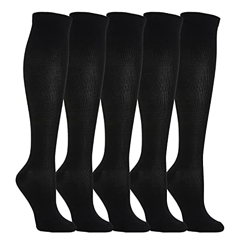 5 Pares Calcetines/Medias de Compresión para Hombres y Mujeres, Running, Deporte, Correr, Senderismo, Volar, Viajar, Varicosas, Embarazo y Médicos (EU 39-42, 5x Negro)