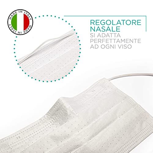 50 Mascarillas Quirúrgicas Italianas de Certificación CE, Tipo II de Eficacia de Filtración BFE≥99.8, Mascarillas Faciales Desechables Homologadas de 3 Capas con Elásticos, Mascarilla Blanca [50 Pzas]