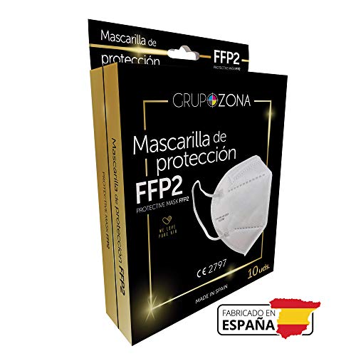 50 uds. Mascarillas FFP2 blancas homologadas y fabricadas en España CE 2797, filtrado de 5 capas - GrupoZona - Mascarilla ffp2 protección respiratoria