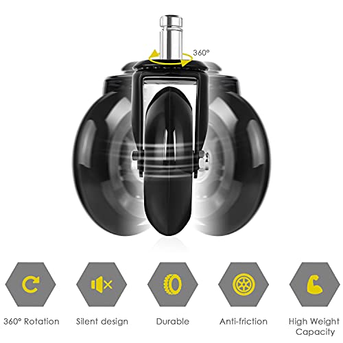 5Pcs ruedas para silla de oficina 11 x 22 mm, 250 kg, silenciosas y sin arañazos, para Cualquier Piso, Ruedas de suelo duro Ruedas de repuesto Caster de goma Ruedas giratorias para sillas