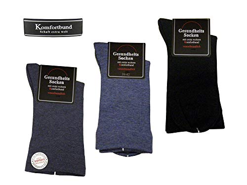 6 pares de calcetines para hombre, diabéticos, extra anchos, especialmente aptos para venas (43/46, jeans/Navy)