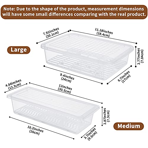 77L Recipiente de Almacenamiento de Alimentos, (Paquete de 3) Recipientes de Plástico para Alimentos con Plato Drenaje Extraíble y Tapa,Portátiles Apilables,Bandeja para Guardar Carne y Más (Mediano)