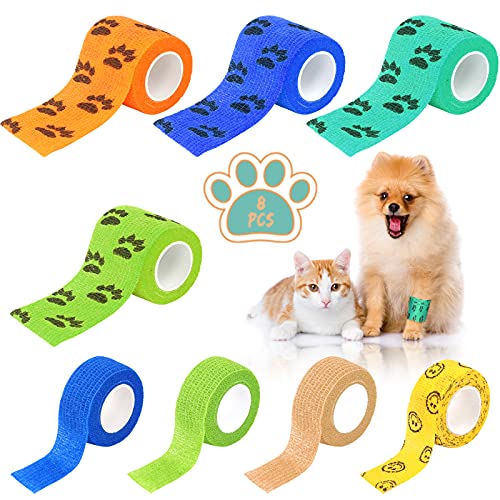 8 Rollos de Vendaje Autoadhesivo Para Mascotas Vendaje Cohesivo Autoadhesivo Flexible Autoadhesivo Elástico Vendaje Cinta de Vendaje No Tejida Para Perros, Gatos