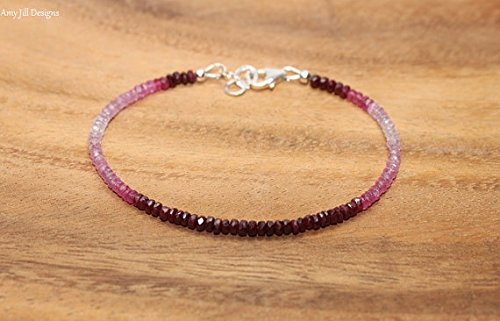 925 sterling Silver Anniversary Gift 2.5-3mm Stracking Multi Pink Sapphire & Ruby Bracelet Rondelle, Faceted 7" for mens, womens, gf, bf & Adult.