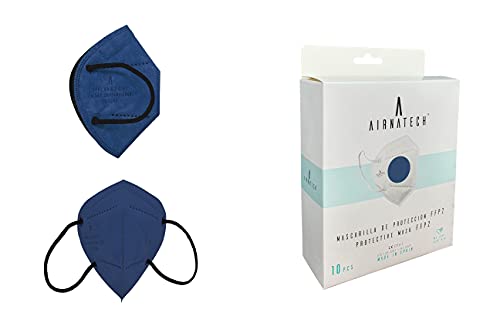 A AIRNATECH Mascarillas FFP2 Azul pack de 10 unidades. Marcado CE0161 Homologadas - Normativa EN149: 2001+A1: 2009 - 5 Capas de 95% Filtración - Mascarilla ffp2 protección respiratoria