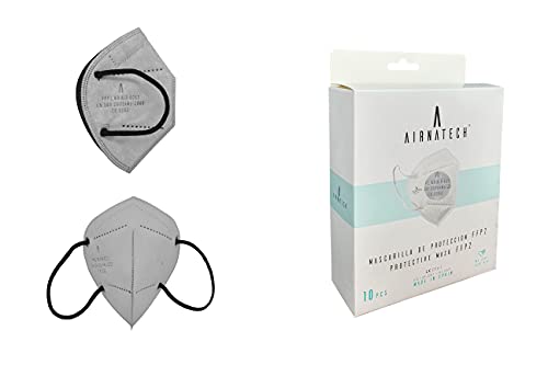 A AIRNATECH Mascarillas FFP2 GRIS pack de 10 unidades. Marcado CE0161 Homologadas - Normativa EN149: 2001+A1: 2009 - 5 Capas de 95% Filtración - Mascarilla ffp2 protección respiratoria