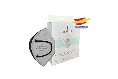 A AIRNATECH Mascarillas FFP2 GRIS pack de 10 unidades. Marcado CE0161 Homologadas - Normativa EN149: 2001+A1: 2009 - 5 Capas de 95% Filtración - Mascarilla ffp2 protección respiratoria