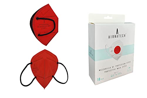 A AIRNATECH Mascarillas FFP2 Roja pack de 10 unidades. Marcado CE0161 Homologadas - Normativa EN149: 2001+A1: 2009 - 5 Capas de 95% Filtración - Mascarilla ffp2 protección respiratoria