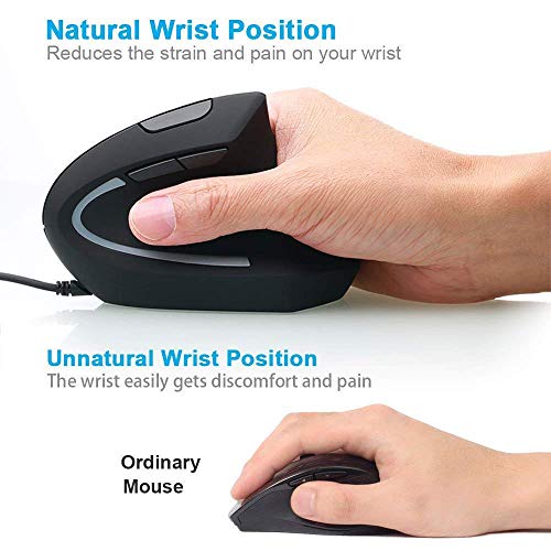 Abauoat Ratón con Cable Ratón Vertical,Ratón ergonómico Mouse Color Iluminado 4 dpi Ajustables, 6 Botones Prevención de Codo Enfermedad del ratón Protege Especialmente el Brazo