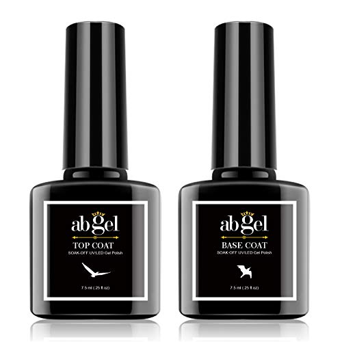 Abgel Gel Top Coat Esmalte de uñas en gel, 2pcs 7.5ml Base de esmalte de uñas en gel transparente y esmalte de uñas, Soak Off LED / UV No Wipe Gel Top Coat Esmalte de uñas