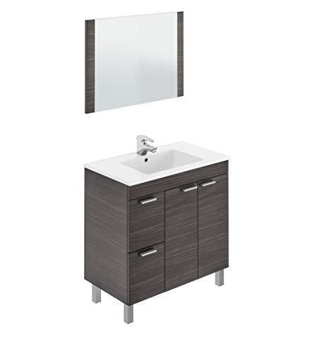 Abitti Mueble para baño o Aseo con 2 Puertas y 2 cajones con lavamanos de PMMA Color Gris Ceniza 80x80x45 cm