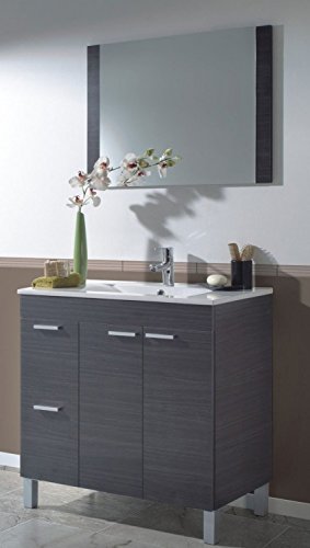 Abitti Mueble para baño o Aseo con 2 Puertas y 2 cajones con lavamanos de PMMA Color Gris Ceniza 80x80x45 cm