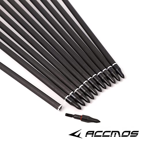 ACCMOS 12 pzs 28-33 Pulgadas Flecha de Carbono Spine 250 300 340 400 500 600 700 800 ID 6,2 mm 4" Pluma de Pavo de Camo Flechas de Caza, para Arco y Flecha Tiroteo (Spine 700, 29inch)