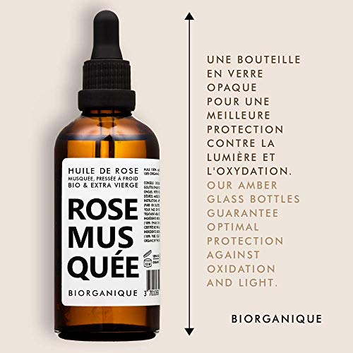 Aceite de Rosa Mosqueta Orgánico - 100% Puro, Natural, Prensado en frio y Orgánico - 50 ml - Cuidado Antienvejecimiento, Piel, Cicatrices y Estrías.