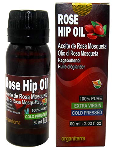 Aceite Rosa Mosqueta 100% Puro. Vegano. 60ml Origen Chile - Envasado en UE, Primera Prensada en Frío, Virgen Extra -Color naranja brillante- Producción Manual + 100% Natural