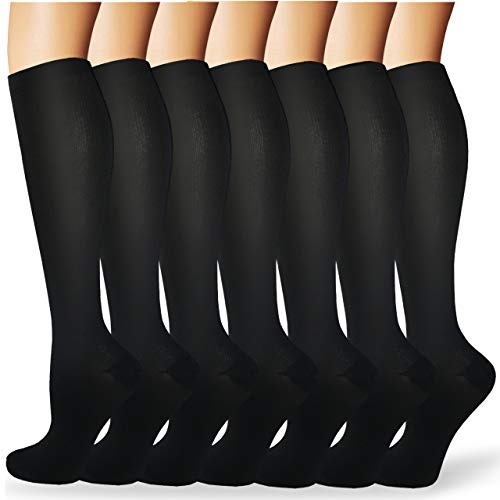 ACTINPUT 7 Pares Calcetines de compresión para Mujeres y Hombres 20-25 mmHg es el Mejor atlético, Correr,Escalar Montaña,Vuelo, Viajes, Enfermeras, Edema