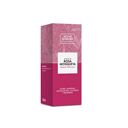 Active Sensory Aceite de Rosa Mosqueta - 100% Puro para Nutrir en Profundidad, Aumentar la Elasticidad de la Piel y Prevenir la Aparición de Estrías, Transparente Floral, 25 Mililitros